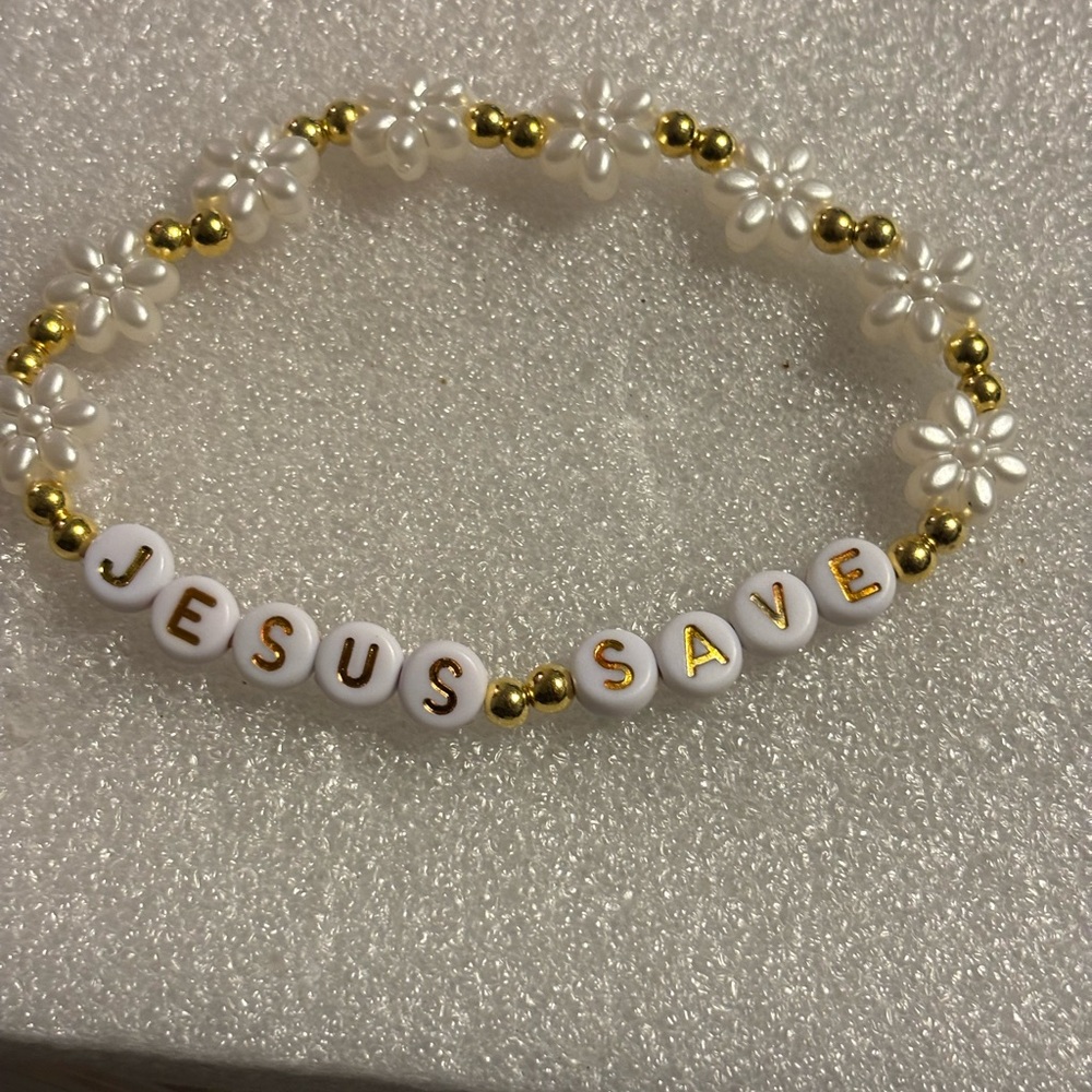 White and Gold Beaded Bracelet with Message